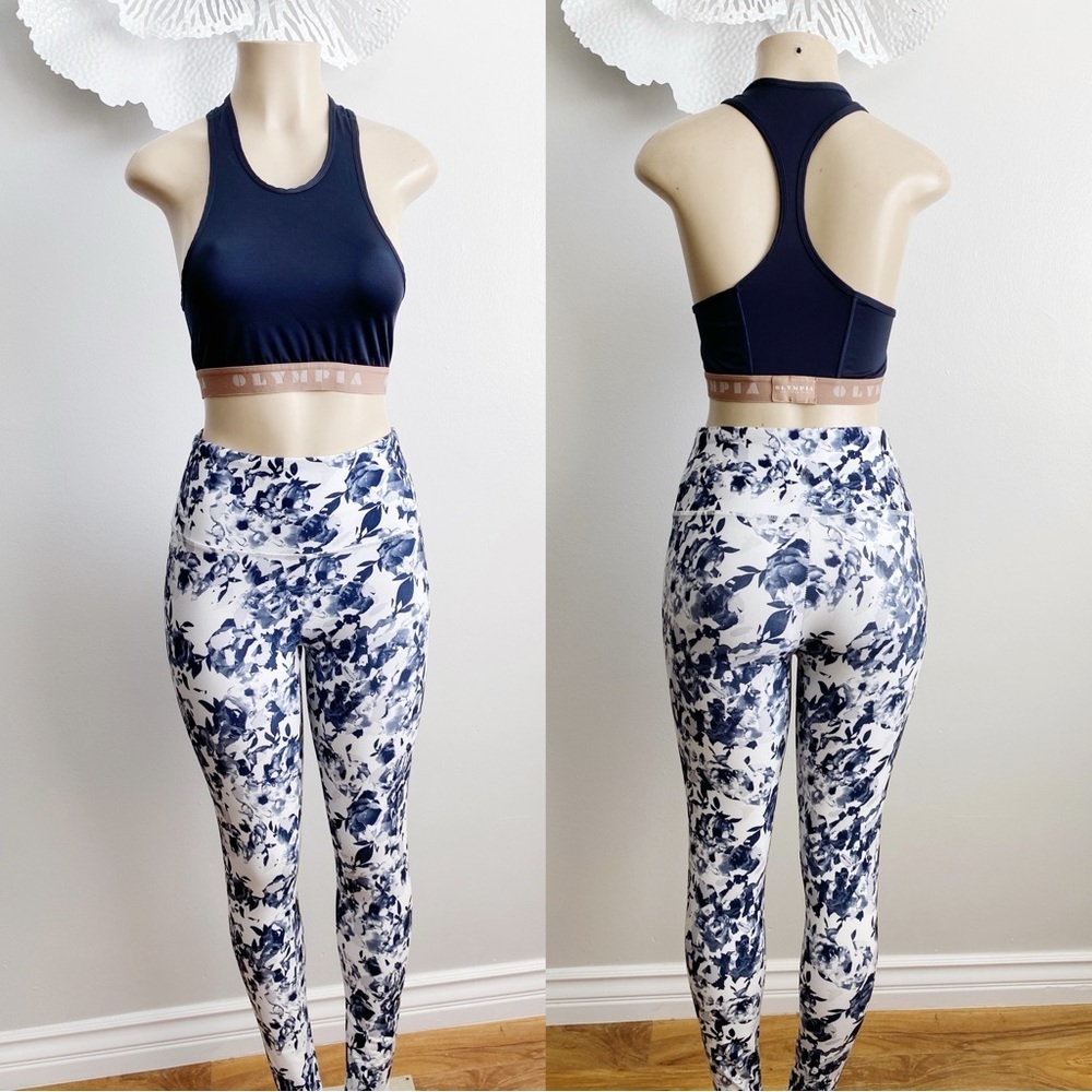 Balance Collection Legging White blue Gray Floral High Waist Gym Fit workout